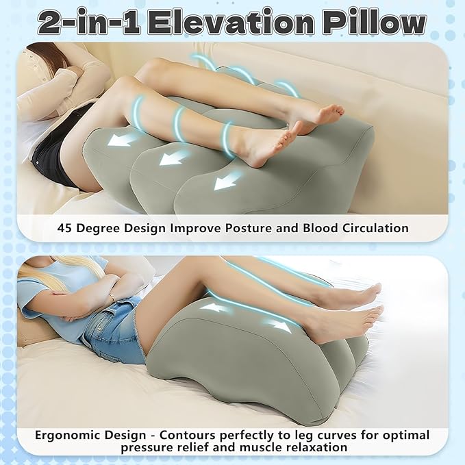 Inflatable Leg Elevation Pillow After Surgery, Wedge Leg Elevating Pillows for Injury Recovery, Blood Circulation, Swelling, Legs Support Cushion Knee Hip Ankles Pain