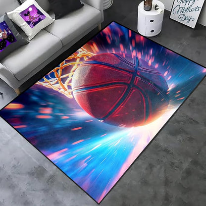 Basketball Rug for Boys Bedroom - Sports Rugs for Boys Bedroom, Sports Themed Carpet for Teens Kids Basketball Carpet for Living Room Floor Mat, Blue, 3x5 Feet