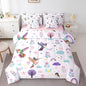 Erosebridal Girls Floral Hummingbird Bedding Set Queen Size 7 Piece Bed in A Bag Cartoon Animal Comforter Set for Kids Teens Super Soft All Season for Bedroom,Cute Flower Reversible Bed Sets