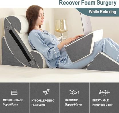 Yojoker 6pcs Orthopedic Bed Wedge Pillow Set for Sleeping, Post Surgery Foam for Body, Back and Leg Pain Relief Comfortable & Adjustable Support Pillows-Anti Snoring, Heartburn