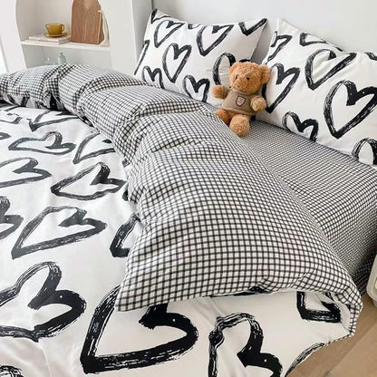 Wellboo Love Comforter Sets California King Black and White Bedding Comforters Cal King Heart Shaped Bed Quilts Brush Ink Love Pattern Quilts Adults Girls Modern Kawaii Black White Dorm Comforters