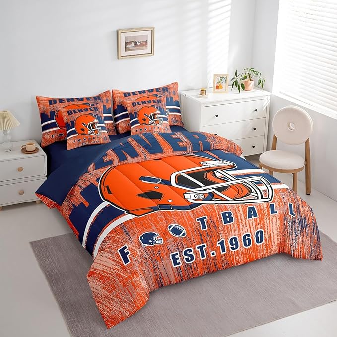 Erosebridal Football Bedding Set Queen Size Boys Girls Bed in A Bag,Gridiron Gifts for Sports Fans Women Men Seasonal Color City Comforter Sets with Sheets Rugby Sports Bed Set