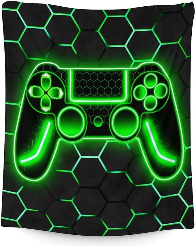 Adults Blanket for Men - 60" x 80" Gaming Blankets for Boys - Soft Plush Gamer Theme Throw Stuff for Living Room, Bed