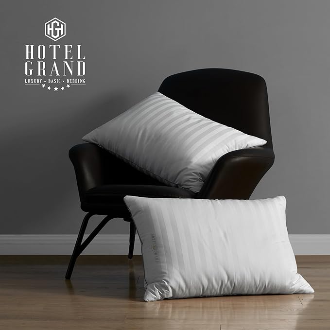 Hotel Grand Luxury Feather Down Pillows Standard Size Set of 2 Pack Hypoallergenic Medium Firm Pillows 100% Cotton Breathable Sleeping Pillows for Back/Side Sleepers Bed Pillows,20" X26"(2 Pack)