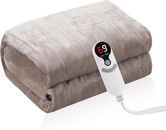 Electric Heated Blanket Full Size 72”x84”,Cozy Soft Warmth with 6 Heating Settings 1-10 Hours Auto-Off, Long Cord Energy-Saving, for Bed, Fast Heating Machine Washable, Camel