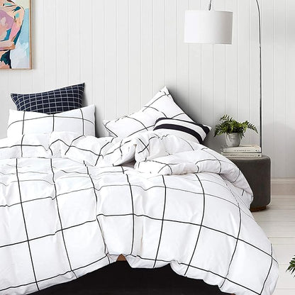 Wellboo White Plaid Comforter Sets Full Black White Grid Checkered Bedding Comforters Cotton White and Black Buffalo Check Grid Quilts Soft Warm Women Men Modern Preppy Geometric Gingham Quilts