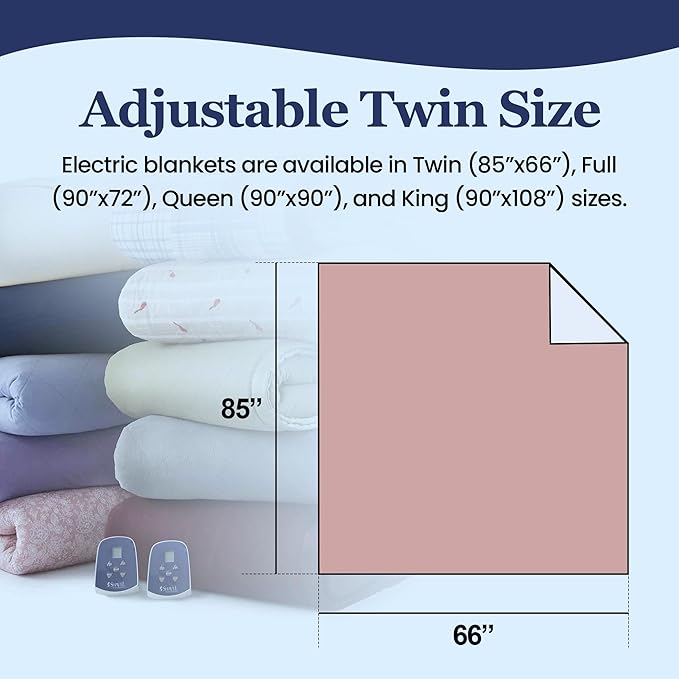 Thermee Micro Flannel Heated Blanket with Sherpa back, 10-Setting Electric Blanket Twin Size, Programmable Heating Blanket, Ultra-Soft Heated Throw Blanket, Fast Heating Thermal Blanket - Blush