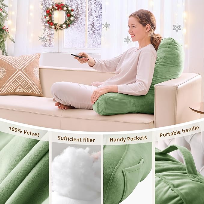 Sasttie Reading Pillow, Pillows for Reading or Relaxing – Ergonomic Support for Head, Neck, Back, and Lumbar, 23-Inch, Sage Green