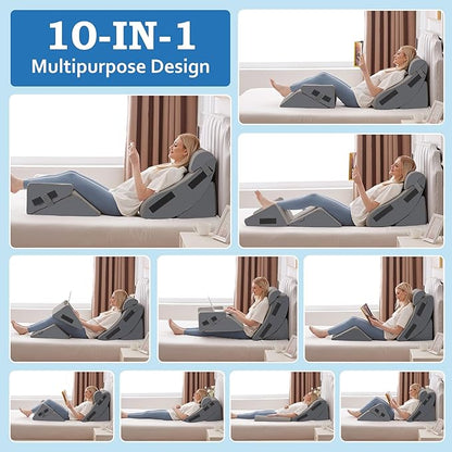 5Pcs Orthopedic Bed Wedge Pillow Set for After Surgery, Adjustable Wedge Pillow for Acid Reflux Relief, Bed Wedge Pillow Post Surgery, Memory Foam Wedge Pillows for Sleeping, Grey