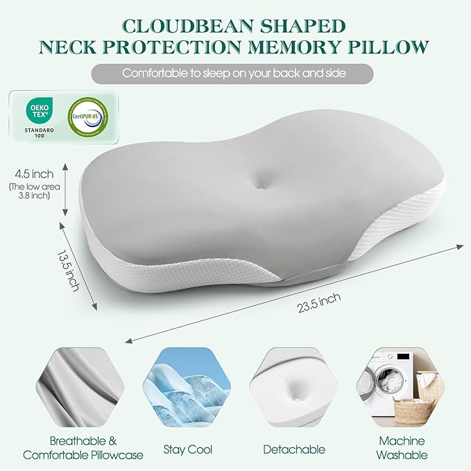 Cervical Pillow for Neck and Shoulder Support, Ergonomic Memory Foam Contour Pillows with Adjustable Dual Heights & Breathable Cover for Side Back Stomach Sleepers