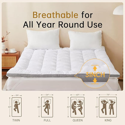 SAPHREAS 3 Inch Foam Mattress Topper Queen Size, Extra Soft Pillow Top Mattress Pad with Breathable Air Mesh Sides, Back Pain Relief, Fluffy Shredded Foam Filled