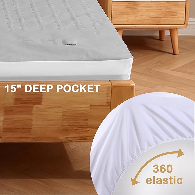Electric Mattress Pad Queen Size 60"x80" with 10 Hours Auto Off 4 Heat Setting Dual Controller Fit Up to 15 Inch Deep Pocket, Machine Washable - Light Gray