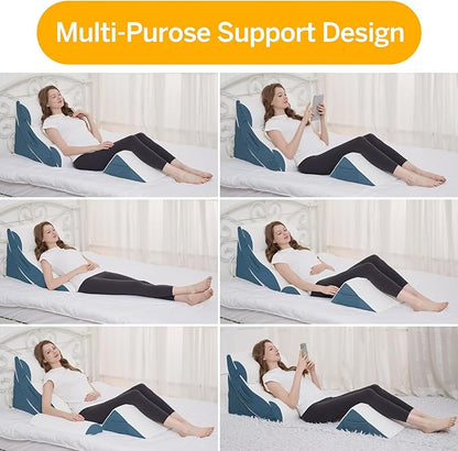 Wedge Pillow Set for After Surgery – 5PCS Orthopedic Bed Wedge Pillow Set for Sleeping, Body, Back and Leg Pain Relief Comfortable & Adjustable Support Pillows-Anti Snoring (Blue)