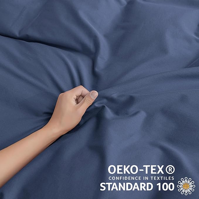 JELLYMONI Cotton Duvet Cover Queen Size - Blue Comforter Cover with Button 100% Washed Cotton 3PCS Breathable Soft Solid Bedding Set Duvet Cover 90×90in & 2 Pillowcases (NO Comforter)