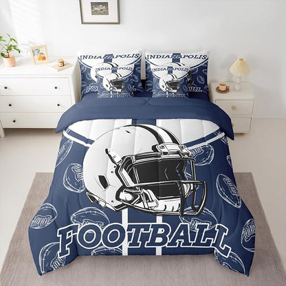 Feelyou Football Full Comforter Set with Sheets for Kids Boys Girls Ball Games 7 Pieces Bedding Set Rugby Bed in a Bag City of Footballs Room Decor Rugby Sports Soft Lightweight
