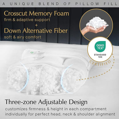 Aricove Bed Pillow for Sleeping, Side Sleeper Pillow for Adults, King Size, Adjustable Firm Memory Foam & Soft Microfiber Fill, Neck and Shoulder Support
