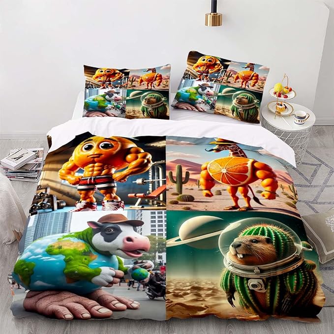 Funny Fusion Animals Bedding Set,Fusion Animals Duvet Cover Twin Full Queen King Set for Kids Boys Bed Decor Gifts (Color 14,Queen (90" x 90"))