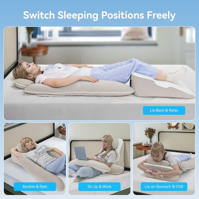Daneey Adjustable Wedge Pillow for Acid Reflux, Snoring & Shoulder Pain Relief – Ergonomic Side Sleep Support Cushion with Arm Rest and Soft Neck Wedge for Short Rest, Recovery, or Relaxation
