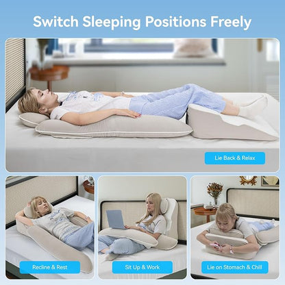 Daneey Adjustable Wedge Pillow for Acid Reflux, Snoring & Shoulder Pain Relief – Ergonomic Side Sleep Support Cushion with Arm Rest and Soft Neck Wedge for Short Rest, Recovery, or Relaxation