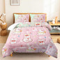 CVHOUSE Kawaii Rabbit Comforter Set Twin Size, Cartoon Pink Bedding for Kids, Cute Quilt Set With Strawberry Duvet, Bedroom Decor 3 Pieces