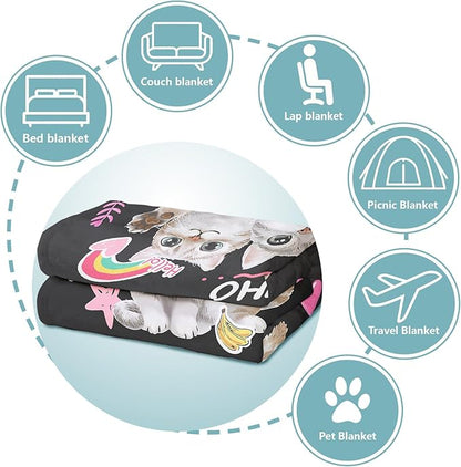 Kitten Lover Blanket, Just A Girl Who Loves Cats Blanket, Soft Warm Cozy Fleece Throw, Gifts for Girls Women Kids, 40"x50", Black