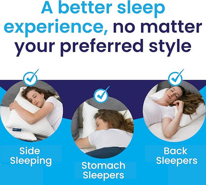 Sidney Sleep Bed Pillow for Side and Back Sleepers - Queen Size - Adjustable Filling - Memory Foam Pillow for Neck and Shoulder Support - Customizable Loft - Additional Foam Bag Included (Grey)