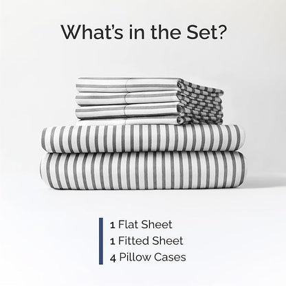 Queen 6 Piece Sheet Set - Comfy Breathable & Cooling - Soft Hotel Luxury Bedding Set with 8-16 Inch Deep Pockets - 1 Flat & 1 Fitted Sheet & 4 Pillowcases - Wrinkle Free & Easy Care - Grey Stripes 2