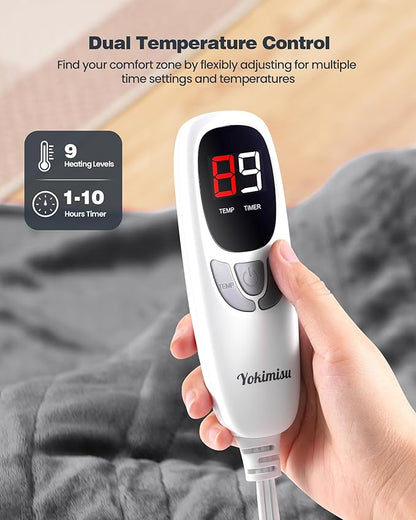 Electric Blanket King- Soft Heating Blanket, Dual Control & 9 Heat Levels, 10H Timer, Soft Flannel to Sherpa, Fast Heating Electric Throw, Machine Washable, Gift for Mom, Dad, 90"x100" Grey