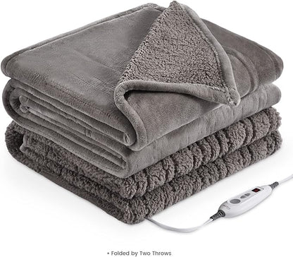 Bearhug Electric Throw Blanket 50" x 60", Reversible Velvet & Sherpa Heated Throw, 6 Heating Levels & 4H Auto Off, Over-Heat Protect, ETL Certification, Machine Washable