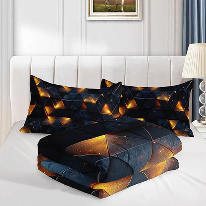 3D Geometric Comforter Set Yellow Neon Light Printed Bedding Set with 1 Comforter and 2 Pillowcases for Boys and Girls Bedroom All Season(Geometric Twin)