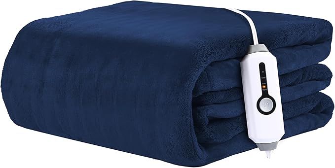 Electric Heated Blanket 72"x84" Full Size - 4 Heat Levels, 10H Auto Shut Off, Ultra-Soft Coral Fleece Heated Blanket with Overheat Protection, Fast Heating, Machine Washable - Dark Blue