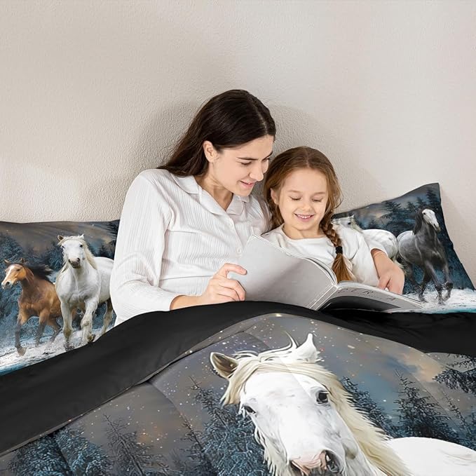 Feelyou Horse Comforter Set Galloping Horse Bedding Set for Kids Boys Girls Wildlife Comforter Farm Animal Quilt Set 1 Comforter Set with 2 Pillowcases King Size