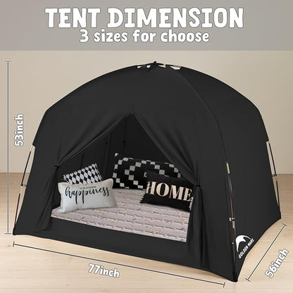 Bed Tents for Kids and Adult, Portable 100% Breathable and 93% Blackout Toddler Toddler Dream Paly Tent, 3 Doors Privacy Space Sleeping Canopy for Floor or Twin Full Queen Sizes Bed (Black, Full-Size)