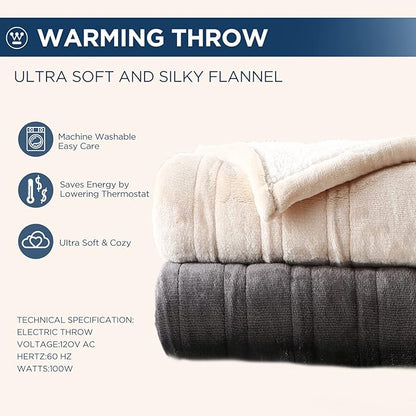 Westinghouse Electric Blanket Twin, Heated Blanket Twin Size with 10 Heating Levels and 1 to 12 Hours Heating Time Settings, Flannel to Sherpa Reversible, Machine Washable (62" x 84", Beige)