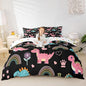 Lovely Dino Duvet Cover Set Twin Size,Cute Rainbow Floral Love Heart Reversible Comforter Cover (Not Comforter),Pink Black Dinosaur Kawaii Animal Polyester Bedding Set Bedroom Decor, 2 Pcs