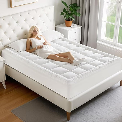MATBEBY RV King Mattress Pad - Cooling Breathable Mattress Topper, Quilted Fitted Mattress Protector, Pillow Top Mattress Cover with 8-21" Deep Pocket, Soft, Machine Washable, White, 72x80 Inches
