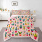 Cute Cactus Bedding Set Twin Size Cartoon Style Botanical Comforter for Child Teens Bohemia Western Exotic Down Comforter Desert Plant Duvet Insert with 1 Pillowcase