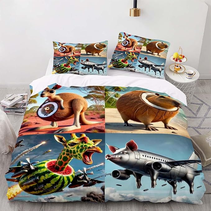 Funny Fusion Animals Bedding Set,Fusion Animals Duvet Cover Twin Full Queen King Set for Kids Boys Bed Decor Gifts (Color 13,Twin (68" x 90"))
