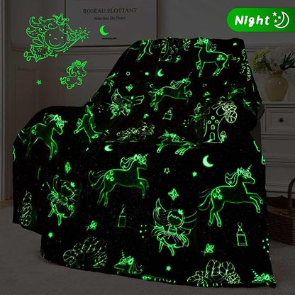 QSTEHEML Unicorns Glow in The Dark Blanket for Girls,Unicorns Gifts for Girls Age 3 4 5 6 7 8 9 10 11 12 Year Old, Soft Throw Blanket for Kids Girls- Christmas Birthday Bedroom Decor 50"×60"