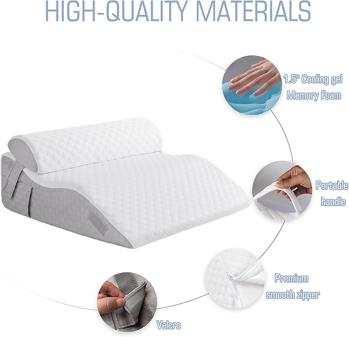 2PCS Bed Wedge Pillow for Sleeping, 7-in-1 Adjustable Memory Foam Wedge Pillow for Acid Reflux, 2-in-1 Incline Wedge Pillow for After Surgery, Snoring, Back Pain