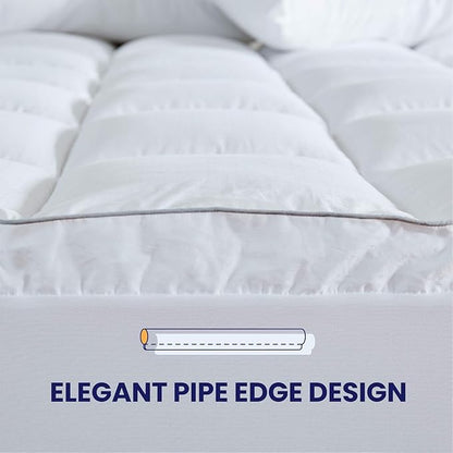 SLEEP ZONE King Size Cotton Mattress Pad, Super Soft Pillow Top Mattress Topper, Thick Fluffy Mattress Cover Deep Pocket 8-21 inches, King, White Cotton Top, King(78X80)