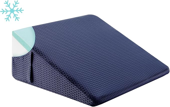 Bedluxe Wedge Pillow, 10 inch Bed Wedge Pillow for Headboard, Pillow Wedge for Acid Reflux Relief, Sleeping, After Surgery, Snoring, Gerd, Triangle Pillow Wedge - Cooling Memory Foam Top, Navy