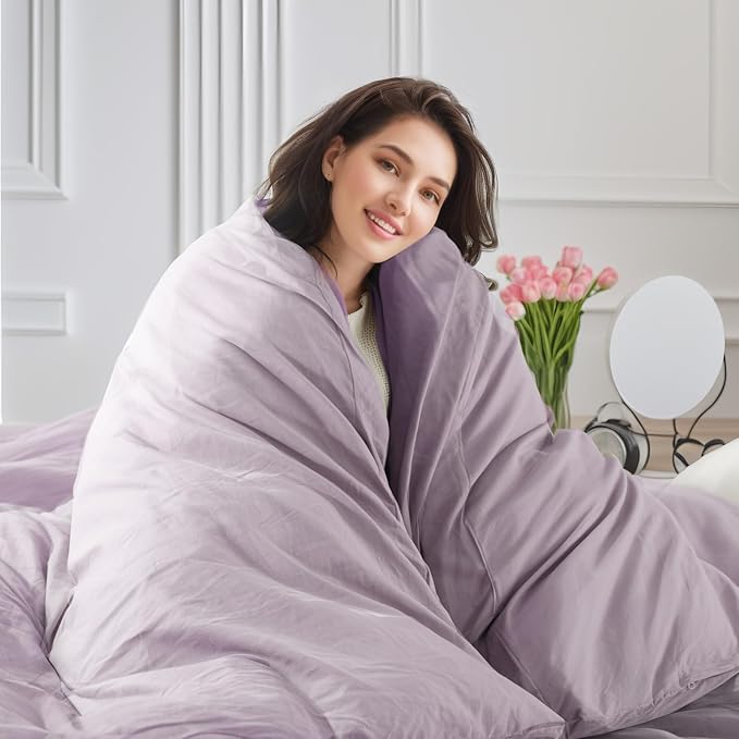 NEXHOME PRO Duvet Cover Set King Size Linen Feel Textured Organic Natural 100% Washed Cotton Duvet Cover Purple Lavender Lilac 3 Pieces Bedding Set with Zipper Closure, Breathable (No Comforter)