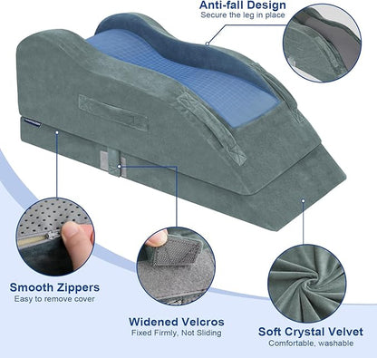 KingPavonini Adjustable Leg Elevation Pillows for After Surgery, Ergonomic Curve Keeps Knee Straight, Memory Foam Leg Pillow Elevation for Blood Circulation, Swelling and Pain Relief (Single Leg)