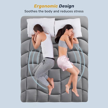 Unikome King Mattress Pad Waterproof, Ergonomic Quilted Mattress Topper for Back Pain Relief – Breathable Bed Cover with Deep Pocket (Fits 8-21 Inches), Noiseless & Machine Washable (Grey, 78x80)
