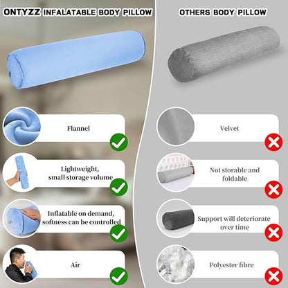 ONTYZZ Inflatable Short Body Pillow, Short Pillow for Bed, Oval Bolster Pillow for Good Sleeping and Back/Neck Support, 2pcs Blue