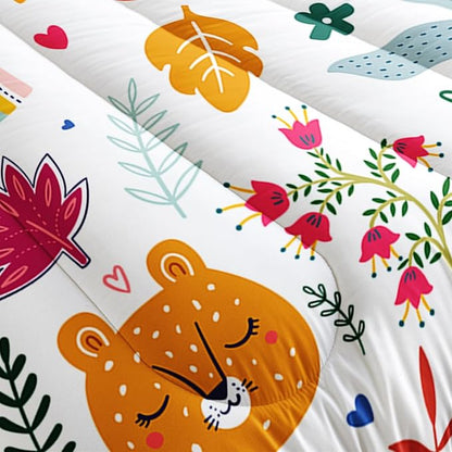 Kids Cute Cat Comforter Set Full Size 3Pcs Cartoon Pet Rainbow Giraffe Fishing Bedding Set Lovely Animal Parrot Flower Quilt Bed Set for Children Girls Boys Room Decor
