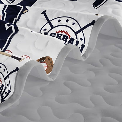 QOOMO Baseball Quilt Set Twin Size,Sports Bedspread Coverlet Set,Sports Games 3Pcs Bedding Set Printed Quilt with 2 Pillowcases,Soft and Lightweight,for All Seasons