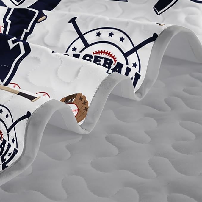QOOMO Baseball Quilt Set Full/Queen Size,Sports Bedspread Coverlet Set,Sports Games 3Pcs Bedding Set Printed Quilt with 2 Pillowcases,Soft and Lightweight,for All Seasons