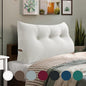WOWMAX 100% Cotton Velvet Headboard Pillow – Twin Size Wedge Back Support Reading Bolster for Bed & Daybed, Handmade Firm Support Cushion with Removable Cover, Soft Luxury Bed Rest Pillow, White